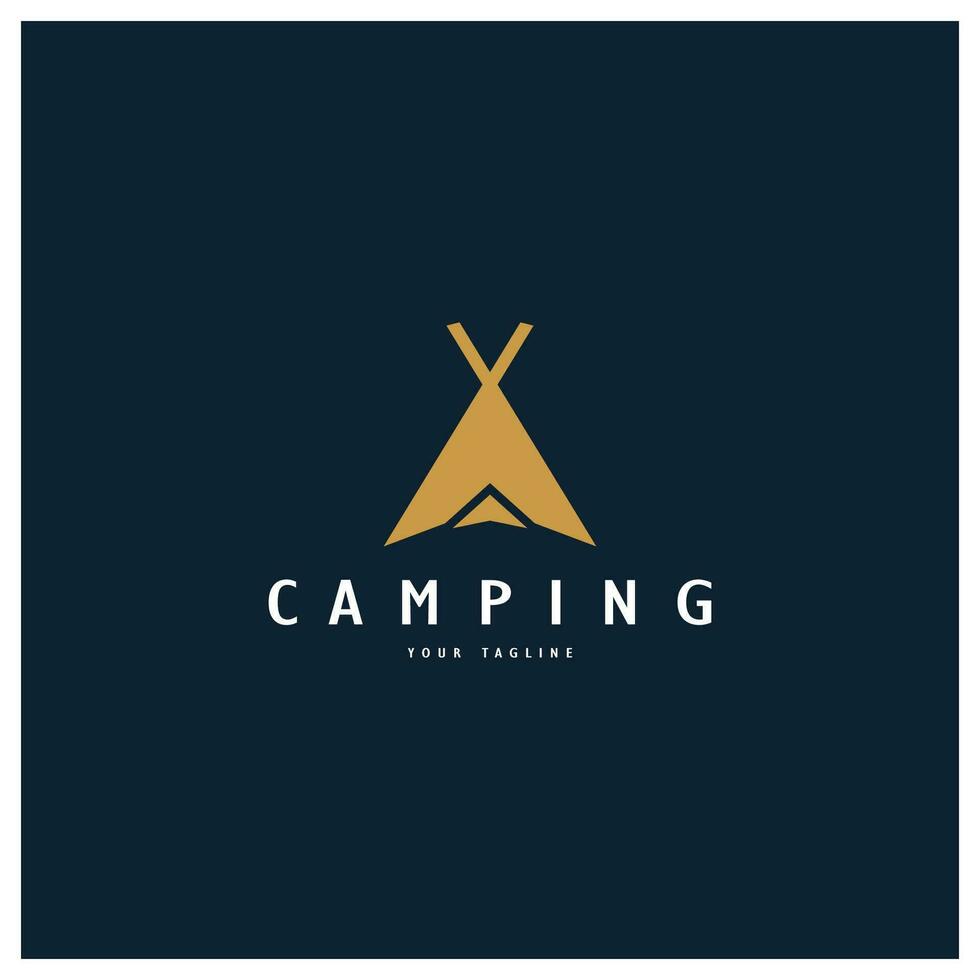 ancien et rétro tente logo, camping. avec tente, arbre et feu signe. aventuriers, éclaireurs, grimpeurs, camping équipement centre vecteur