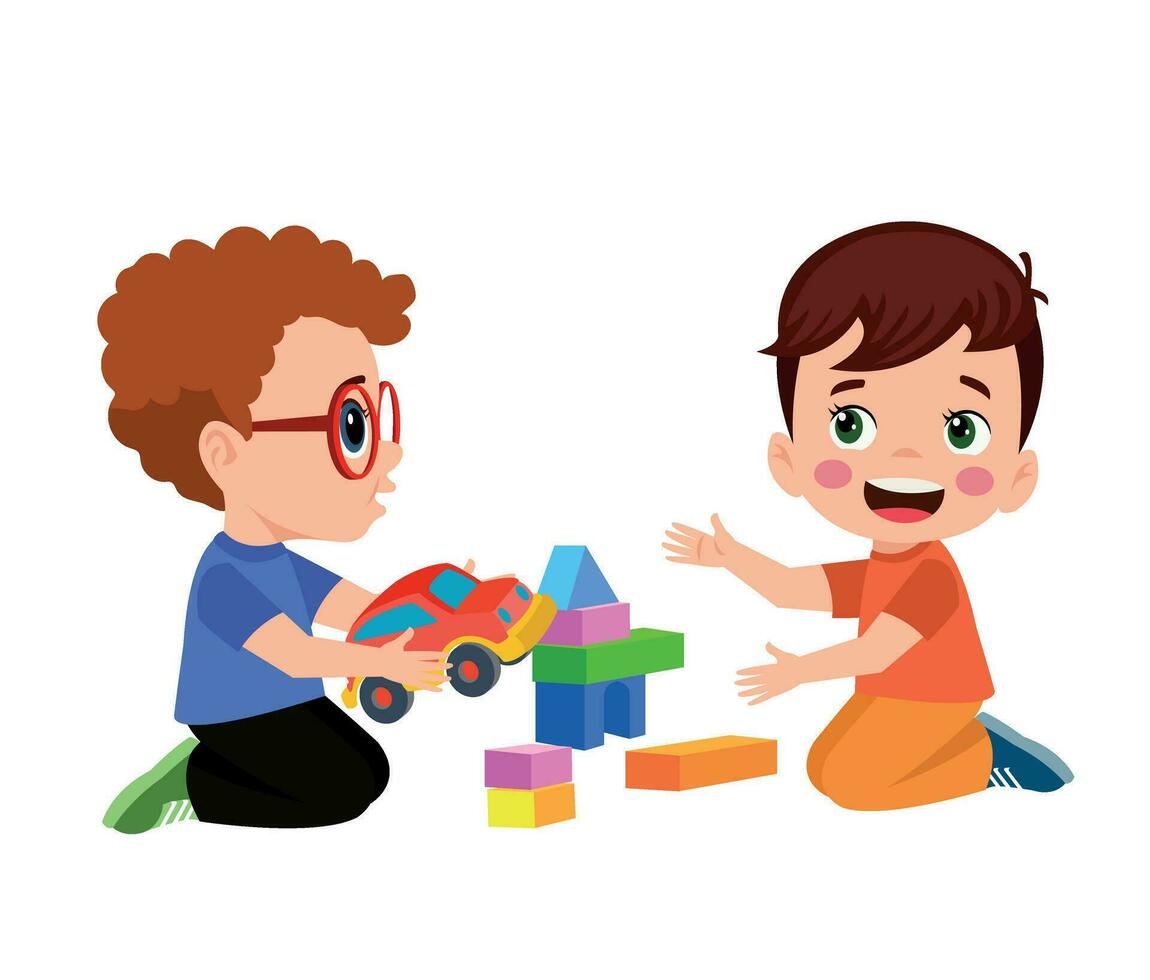 vecteur illustration de enfant en jouant avec bâtiment blocs