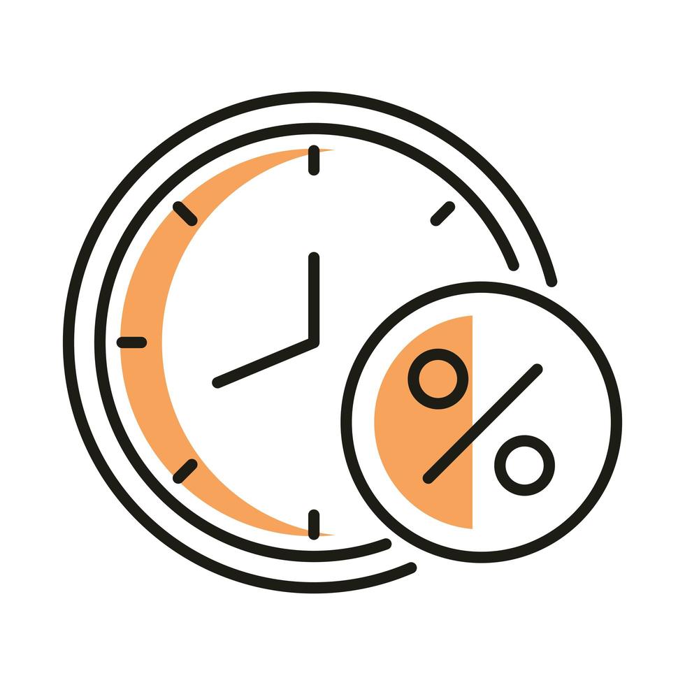 horloge avec étiquette de pourcentage de vente conception de vecteur d'icône de style de ligne