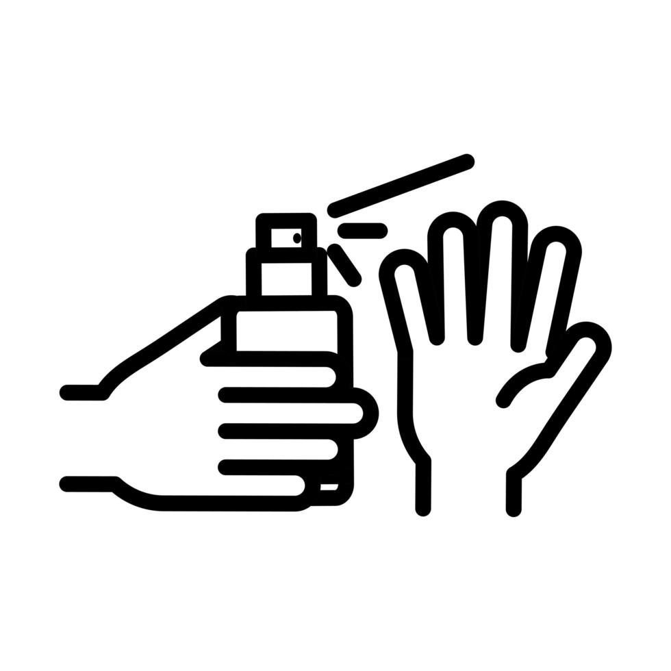 hygiène personnelle des mains à l'aide de la prévention des maladies par pulvérisation d'alcool et de l'icône de style de ligne de soins de santé vecteur