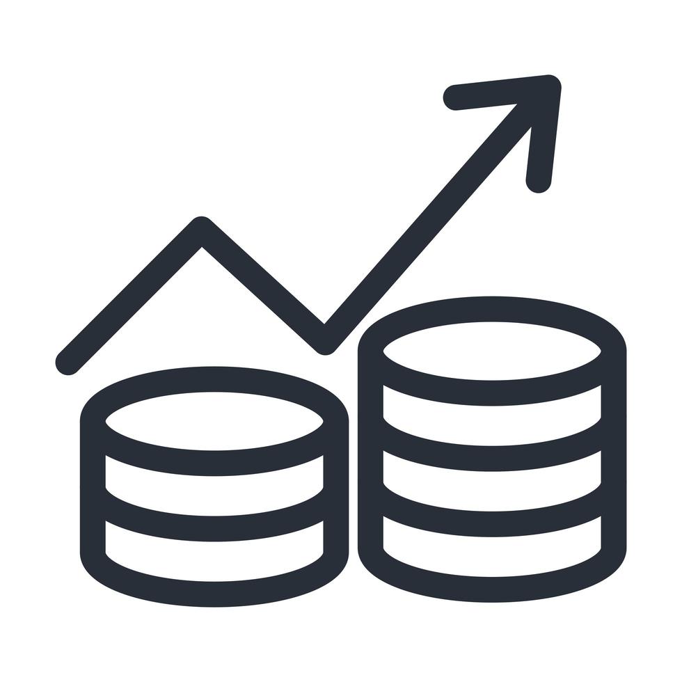 pièces de monnaie avec augmentation de la conception de vecteur d'icône de style de ligne de flèche