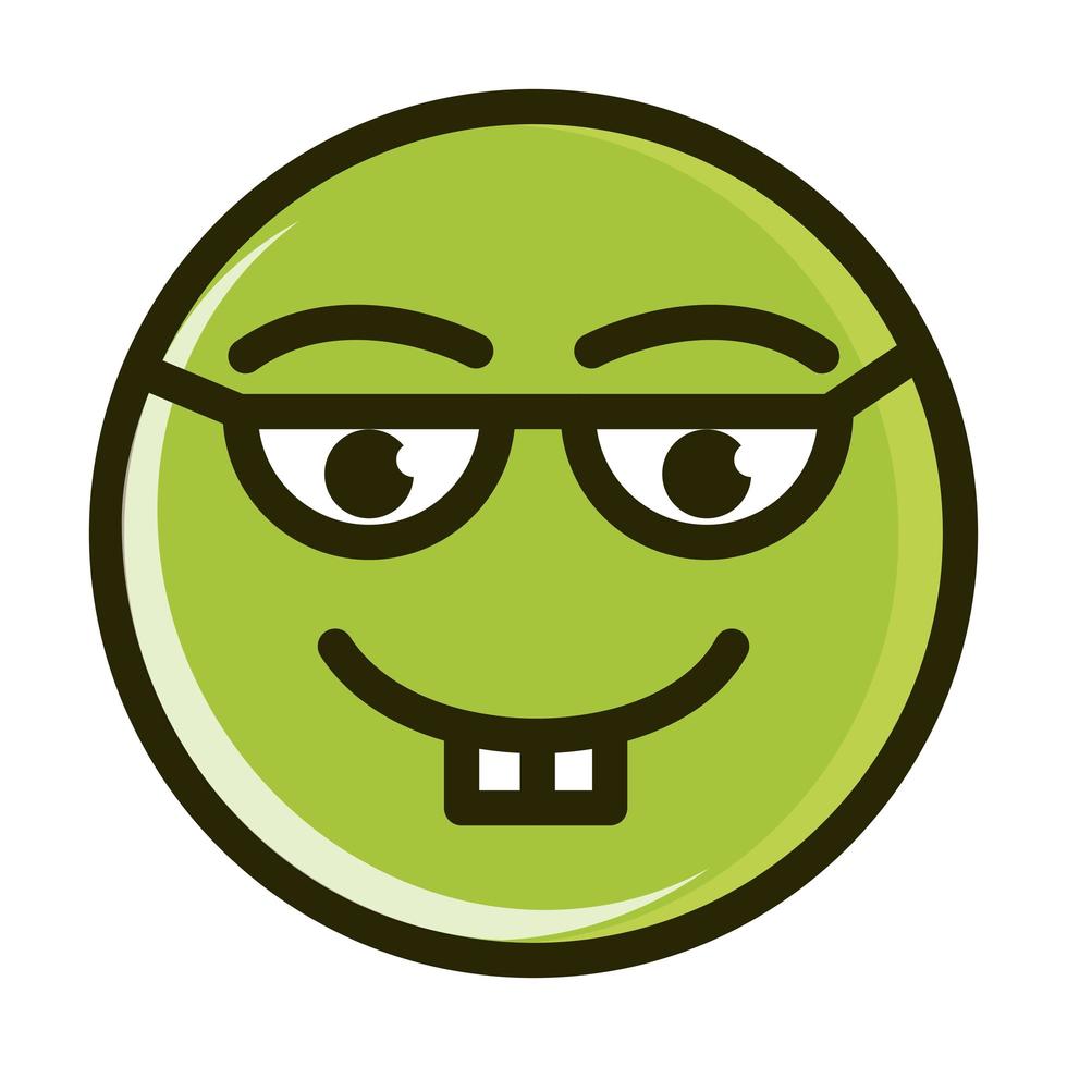 nerd drôle smiley émoticône visage expression ligne et icône de remplissage vecteur