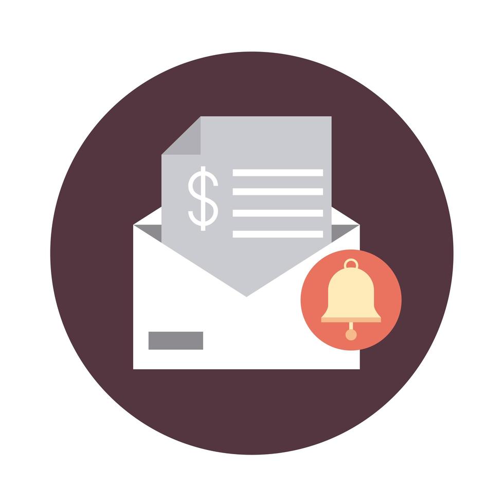 icône de style de bloc de notification de paiement d'argent de facture d'enveloppe de banque mobile vecteur