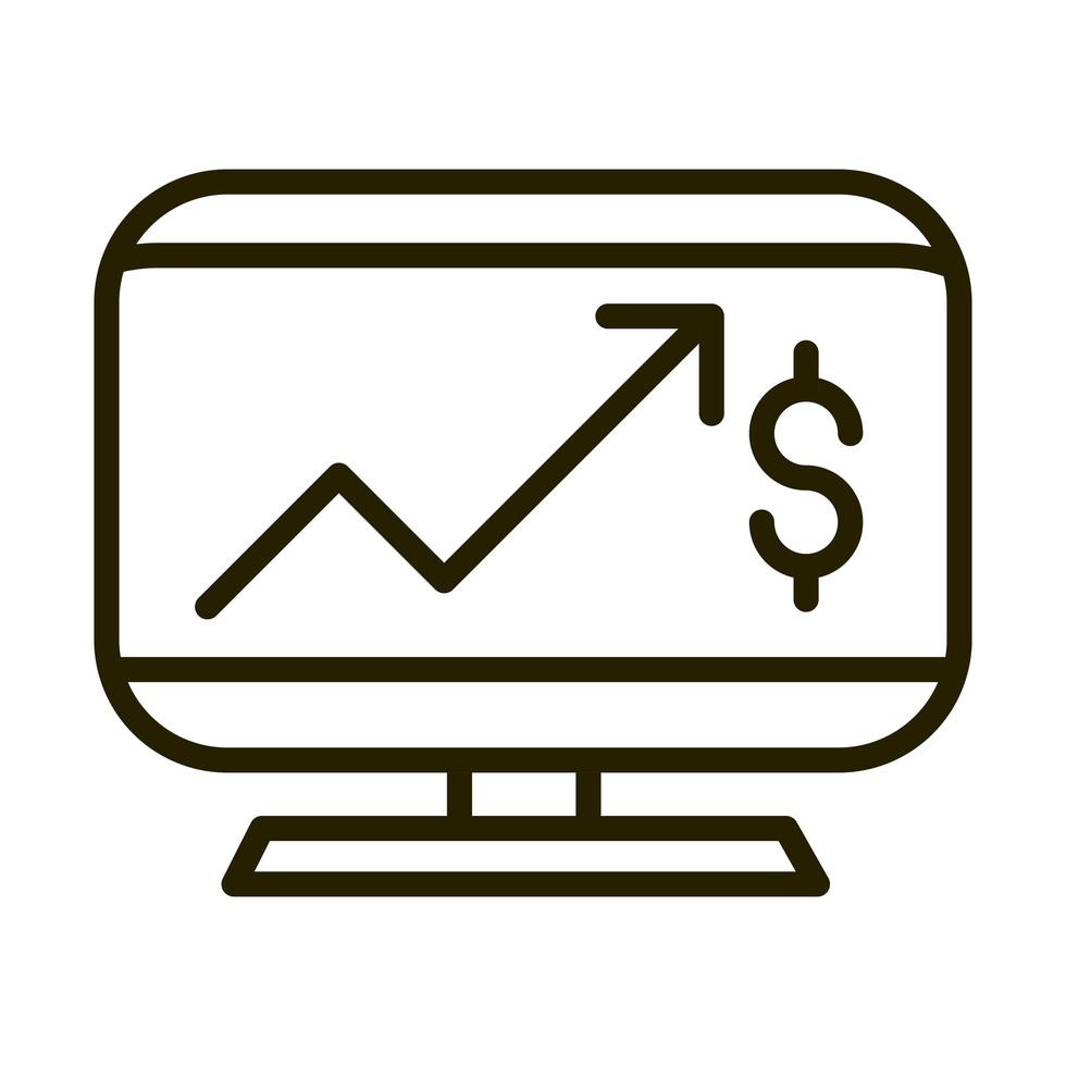 icône de style de ligne de marché boursier d'argent d'argent de flèche de profit informatique vecteur