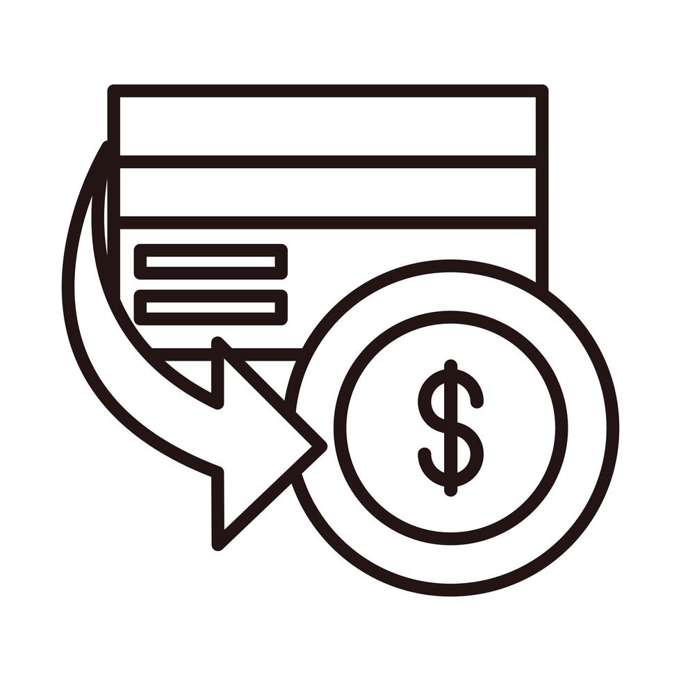 carte de crédit bancaire échange d'argent shopping ou paiement icône de style de ligne bancaire mobile vecteur