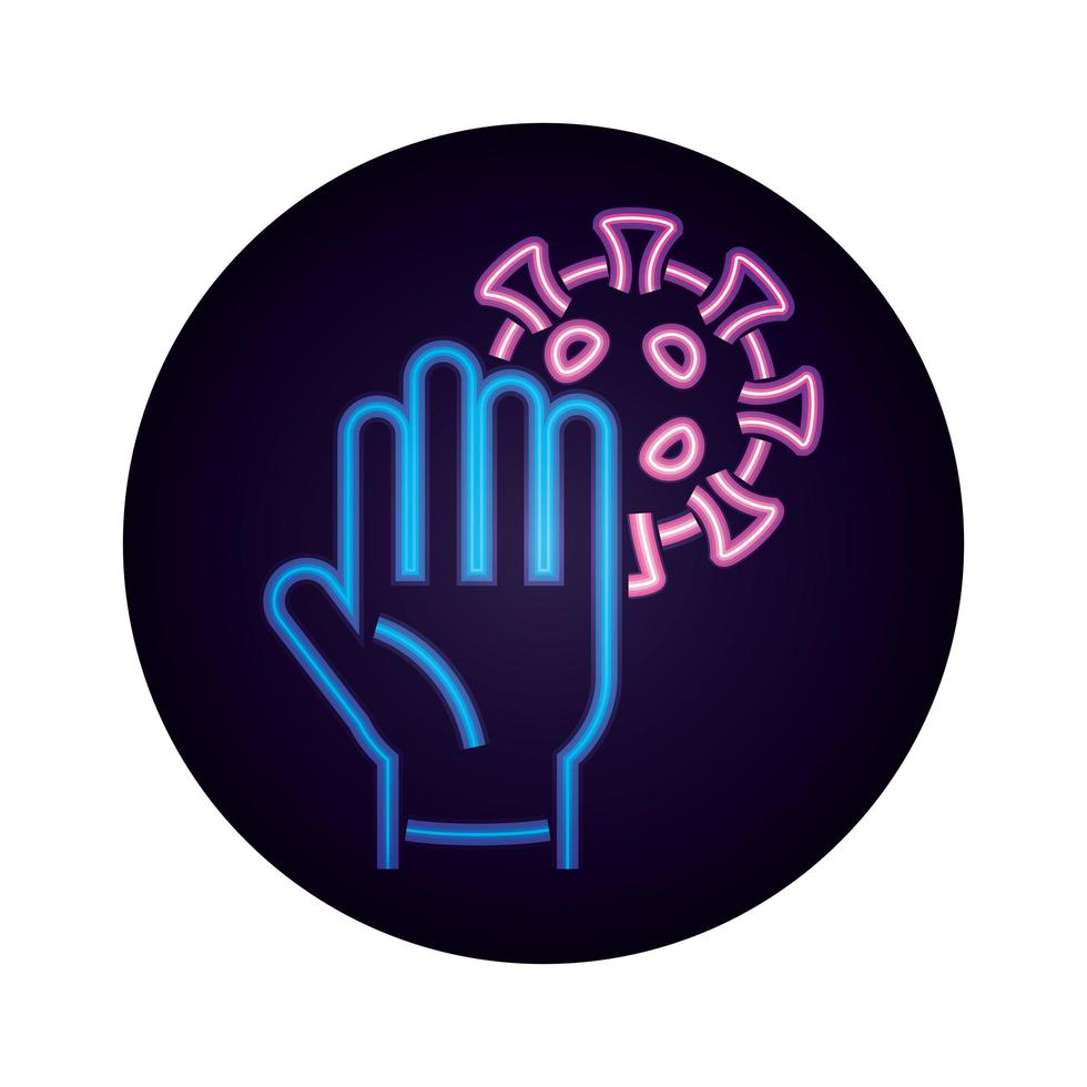 icône de style néon de prévention des gants de protection contre la pandémie de coronavirus covid 19 vecteur