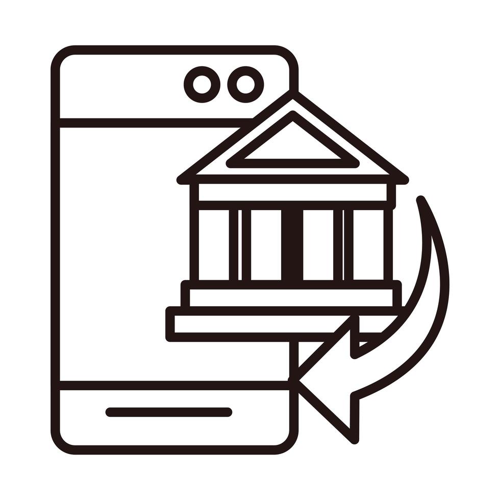 icône de style de ligne de banque mobile achat ou paiement de transaction bancaire smartphone vecteur