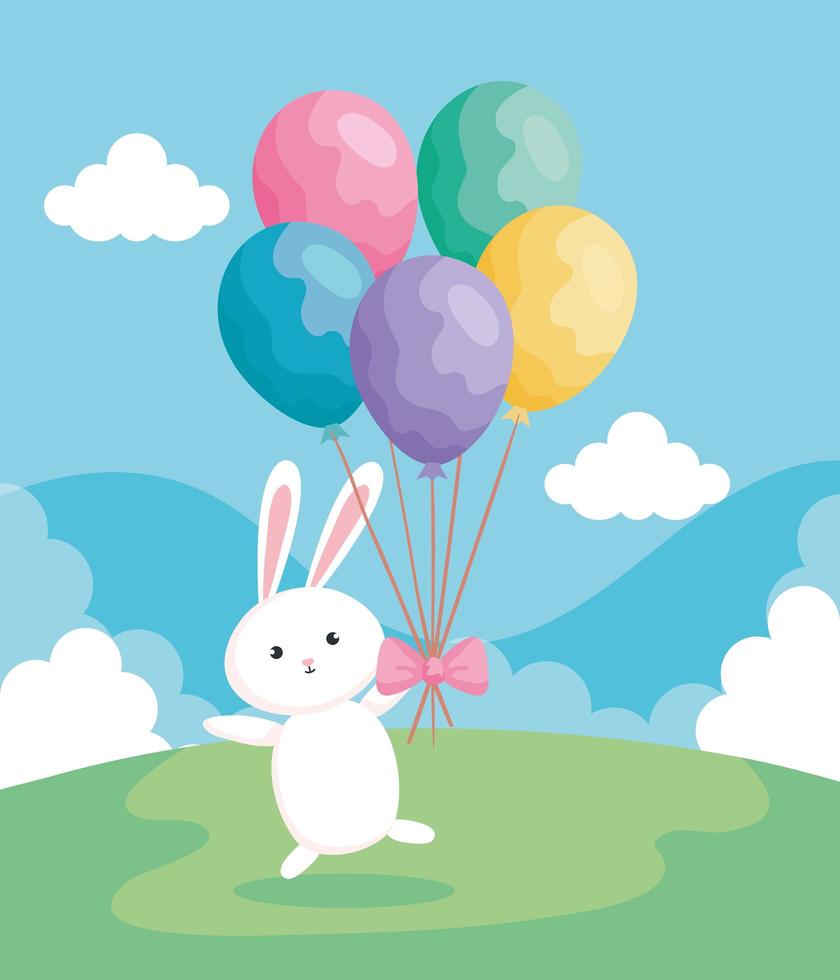 lapin mignon avec des ballons à l'hélium dans le ciel 4627135 Art vectoriel  chez Vecteezy