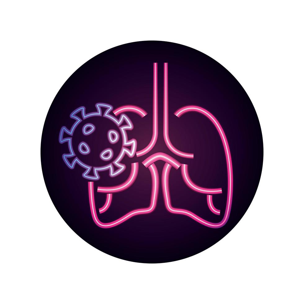 icône de style néon de pneumonie respiratoire pulmonaire pandémique de coronavirus covid 19 vecteur
