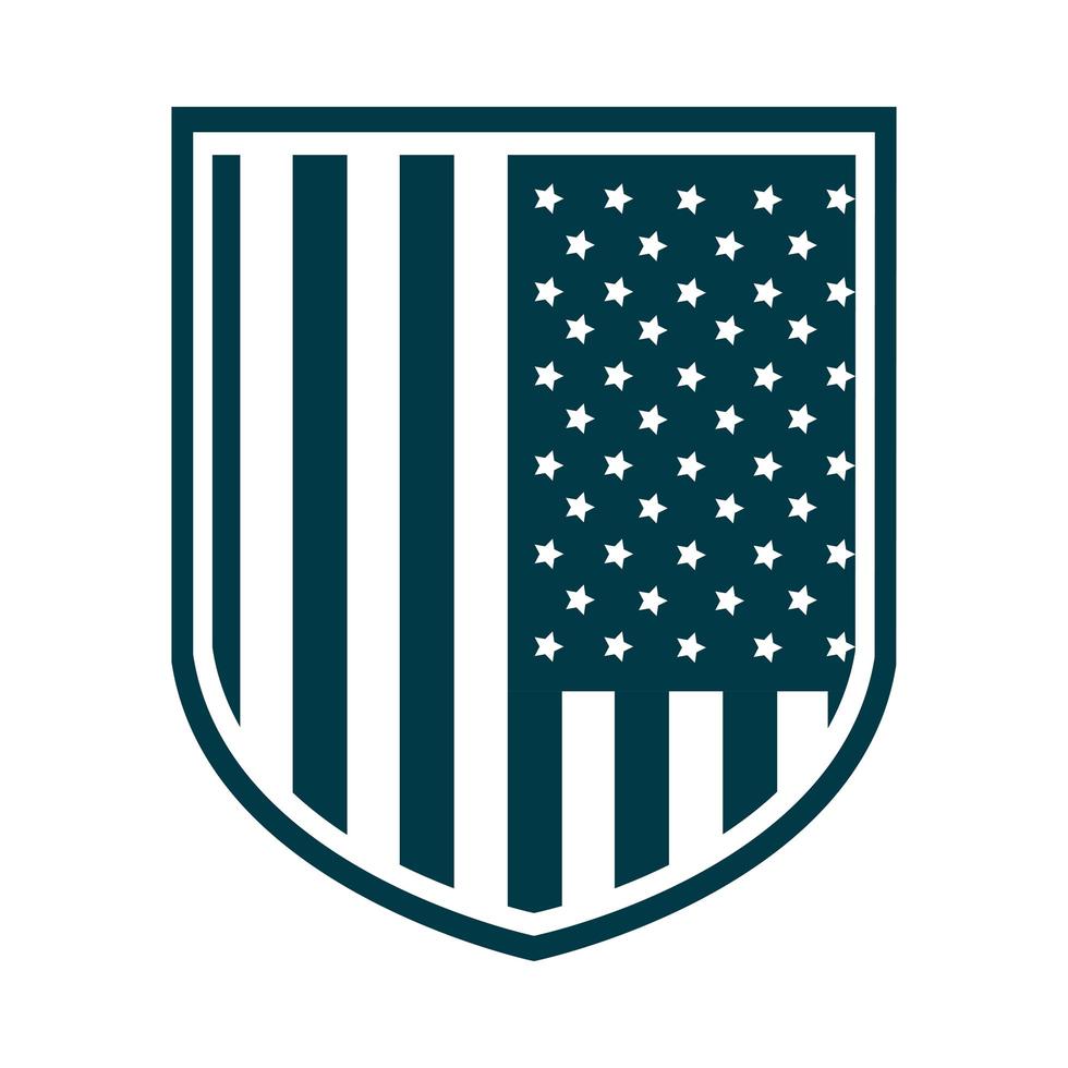 joyeux jour de l'indépendance drapeau américain bouclier liberté patriotisme silhouette style icône vecteur
