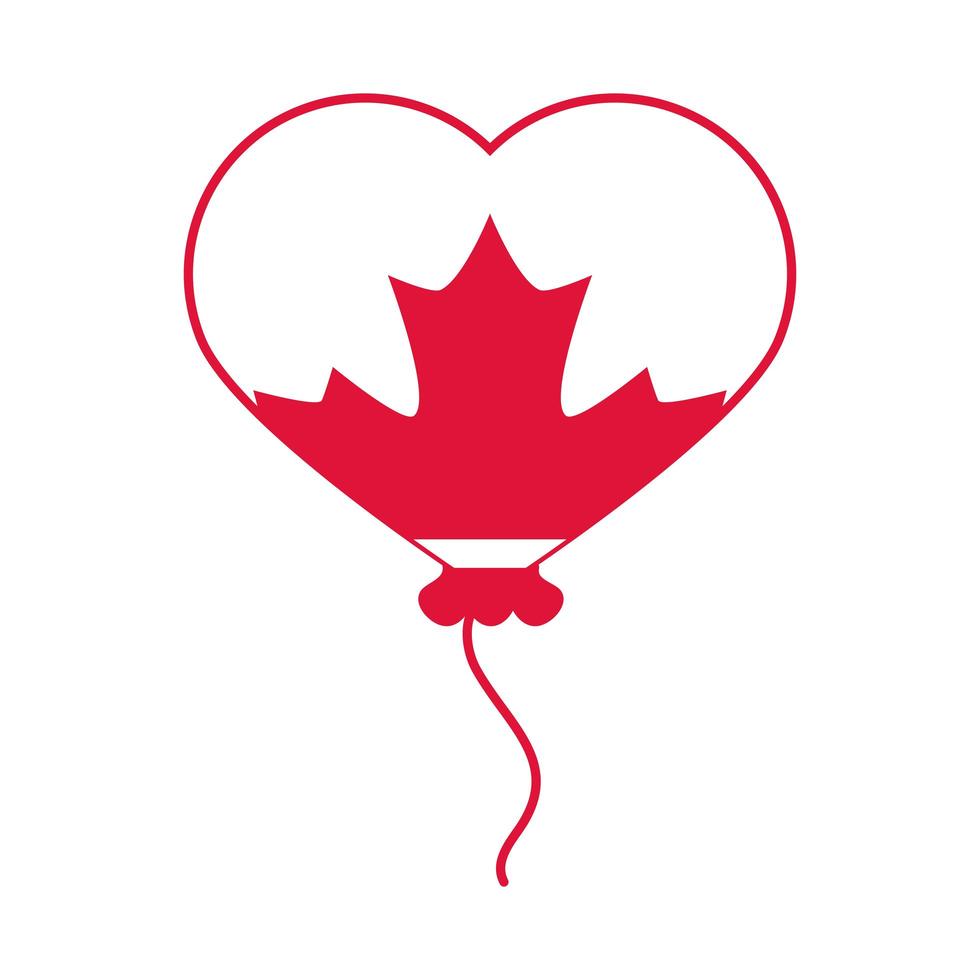 coeur en forme de ballon de la fête du canada avec icône de style plat célébration feuille d'érable vecteur