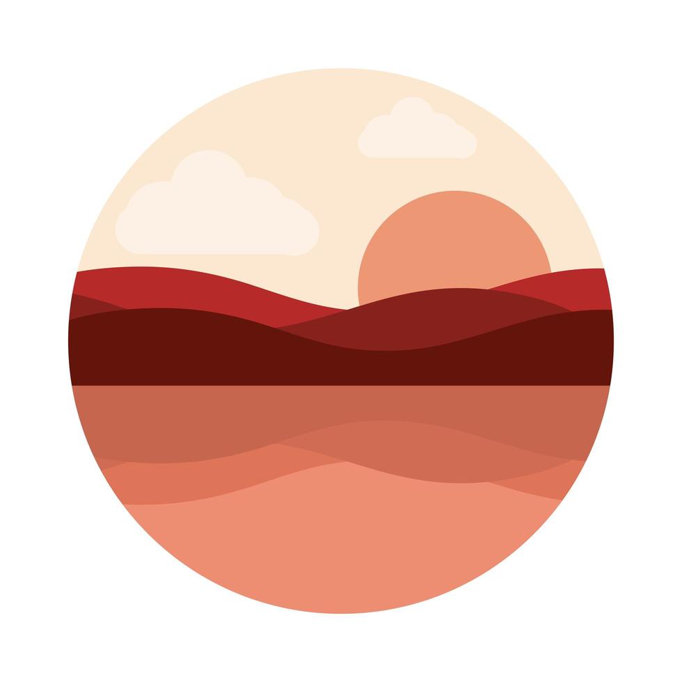 icône de style plat paysage nature panoramique eau soleil vecteur