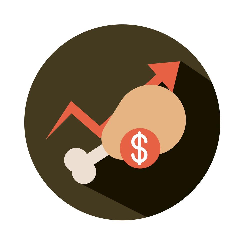 l'argent des cuisses de poulet augmente le marché de la flèche la hausse des prix des aliments icône de style de bloc vecteur