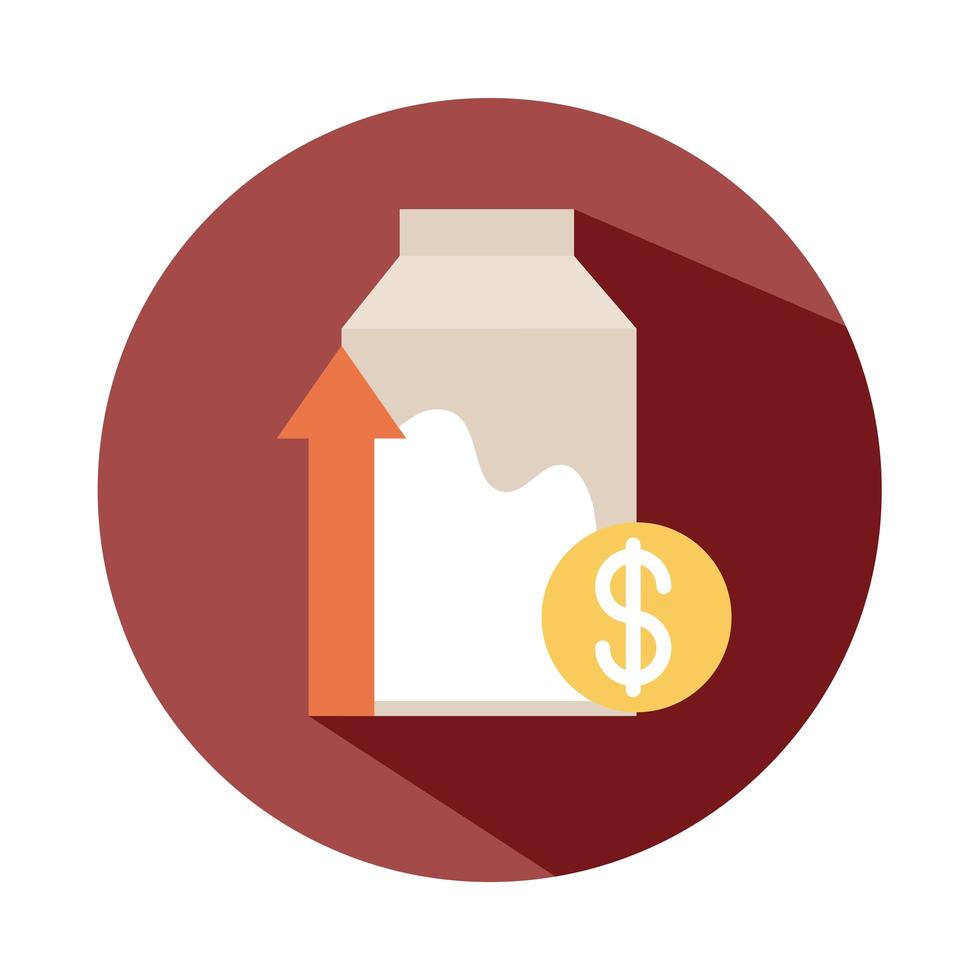 boîte à lait argent coût économie hausse des prix des aliments icône de style bloc vecteur