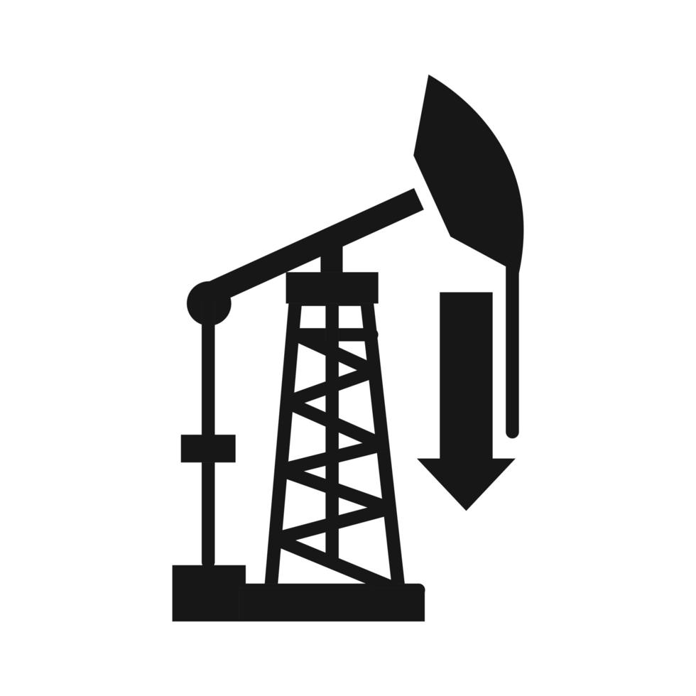 plate-forme pétrolière vers le bas production crise économie prix du pétrole crash icône de style silhouette vecteur