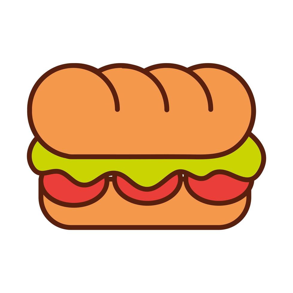 fast food sandwich dîner et menu repas savoureux et ligne malsaine et icône de remplissage vecteur
