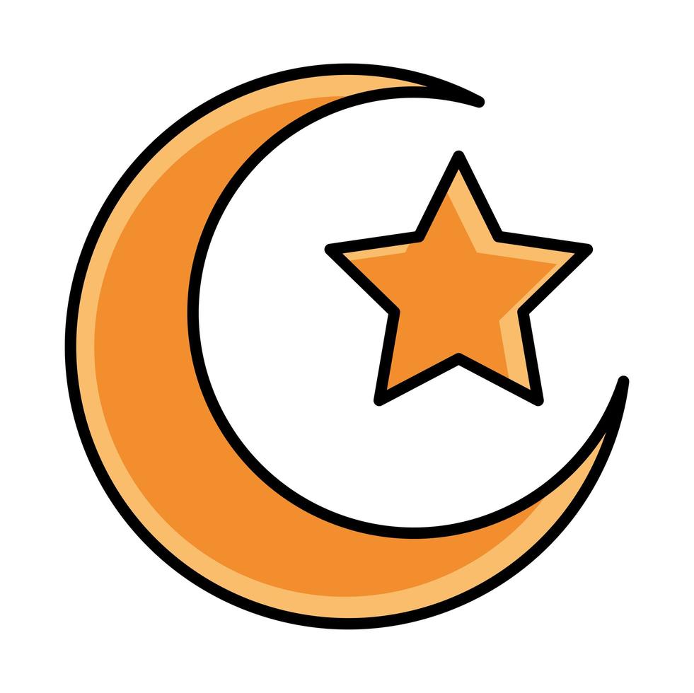 lune étoile eid mubarak célébration religieuse islamique ligne et icône de remplissage vecteur