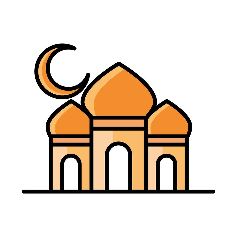 eid mubarak mosquée religieuse islamique ligne sacrée et icône de remplissage vecteur