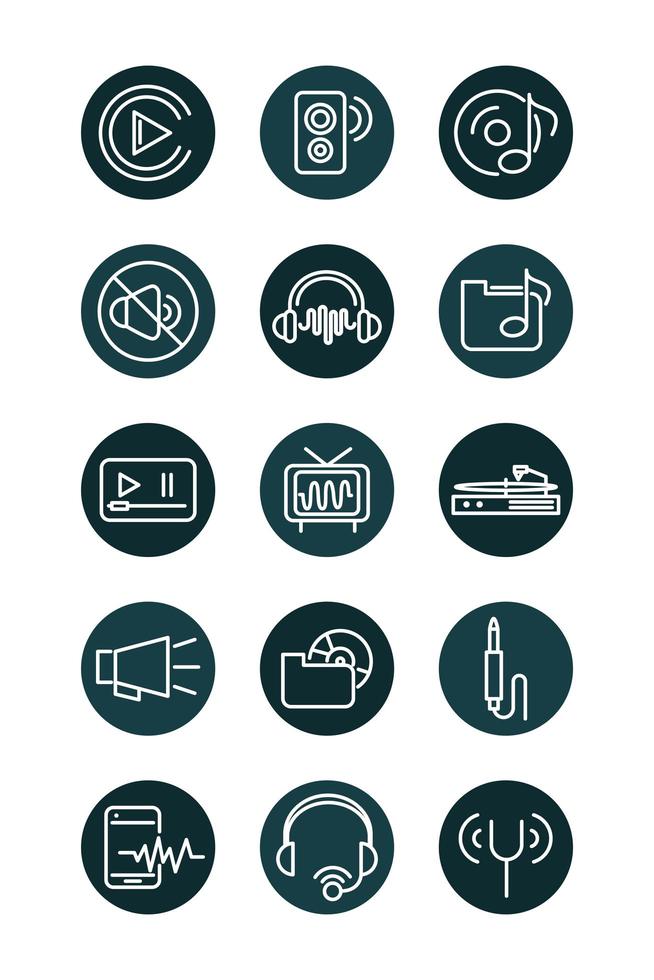 ensemble d'icônes de style de bloc de musique de volume audio sonore vecteur