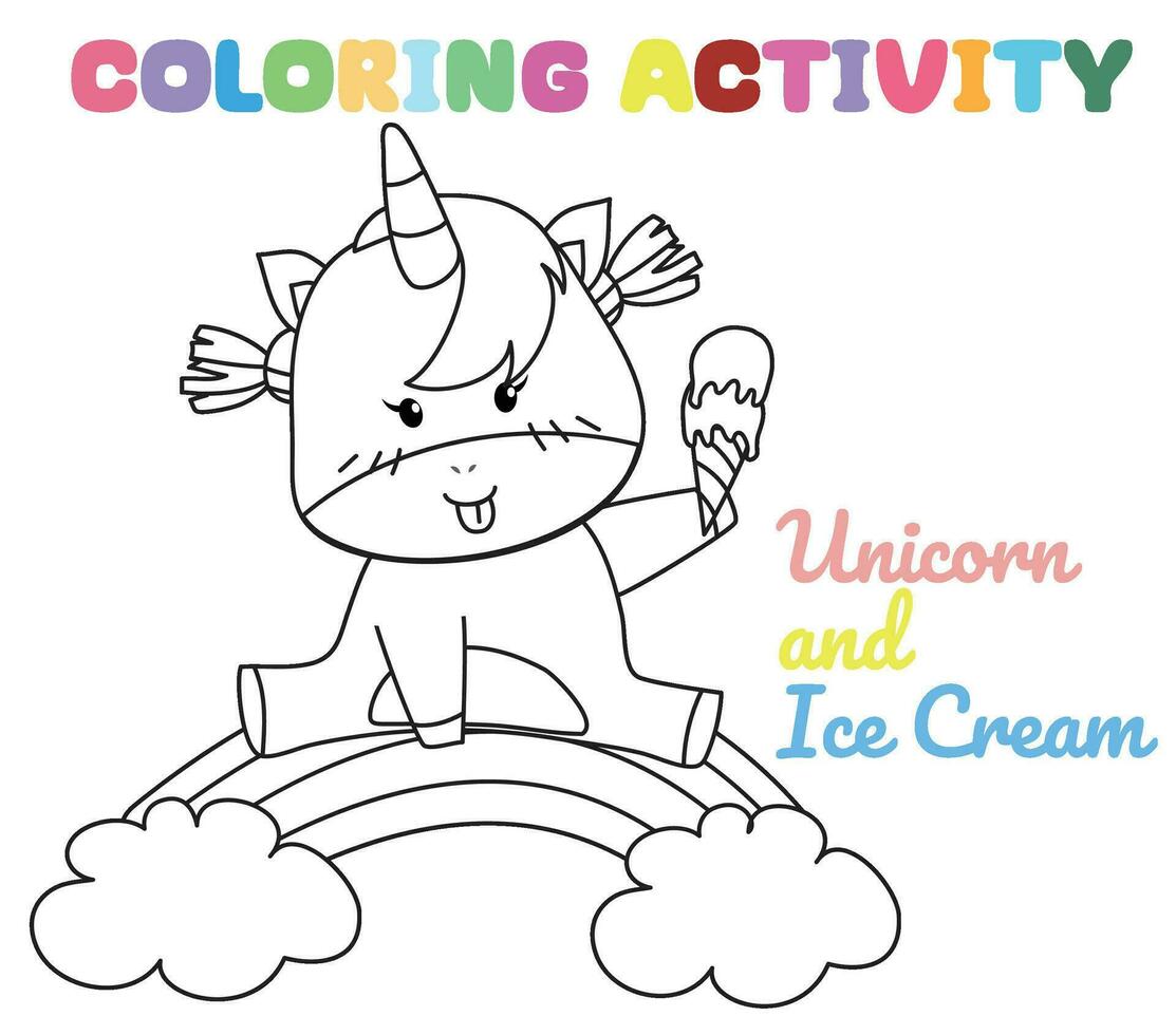 coloration Licorne feuille de travail page. amusement activité pour enfants. éducatif imprimable coloration feuille de travail. coloration activité pour les enfants. vecteur illustration.