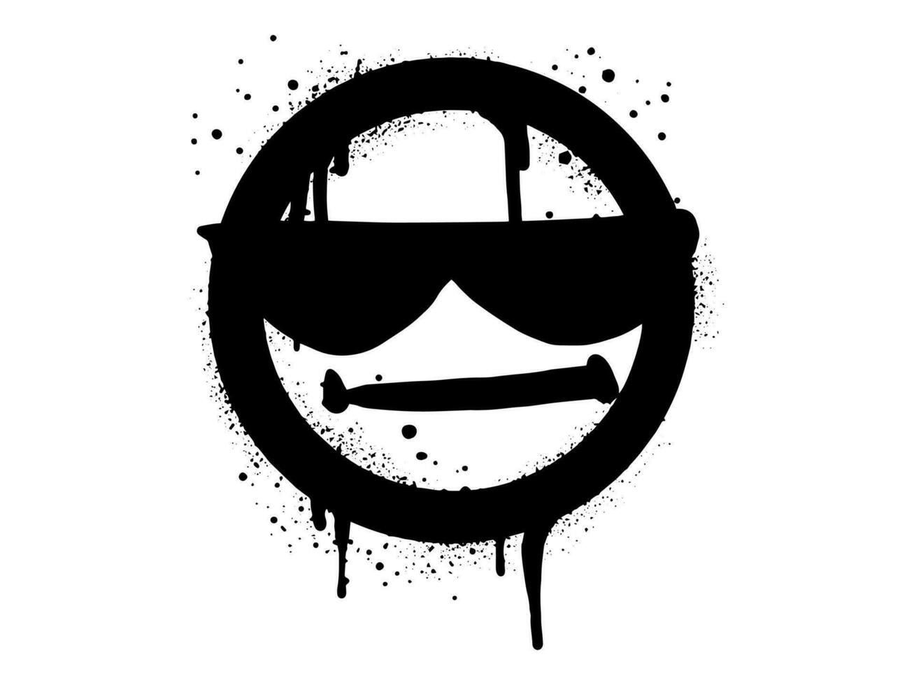 souriant visage emoji personnage. vaporisateur peint graffiti sourire visage dans noir plus de blanche. isolé sur blanc Contexte. vecteur illustration