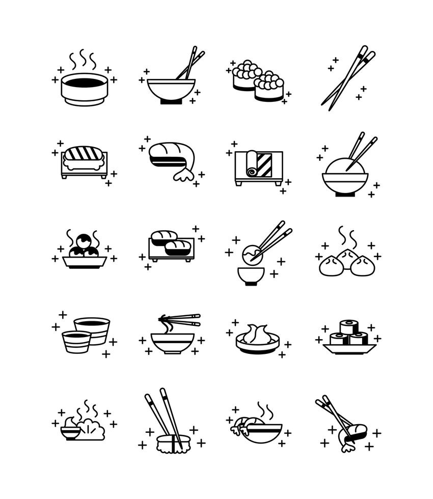 sushi oriental menu icons set icône de style de ligne vecteur