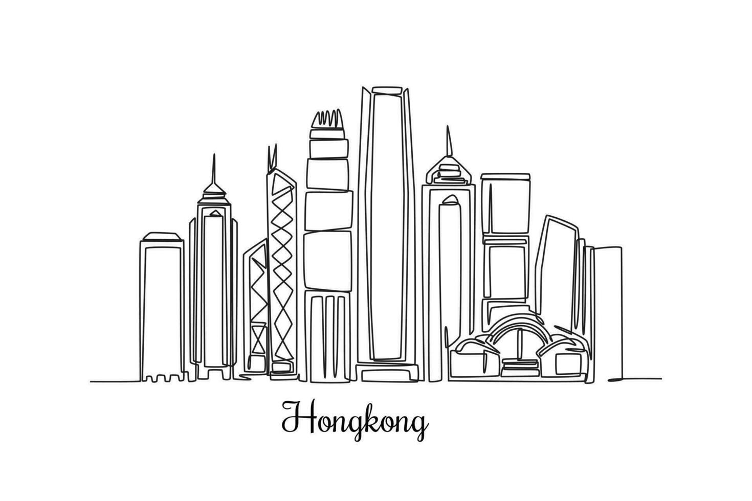 Célibataire un ligne dessin Hong Kong ligne d'horizon. ville concept. continu ligne dessiner conception graphique vecteur illustration.