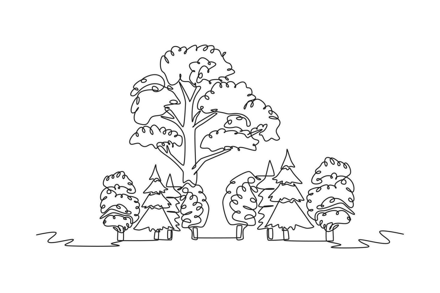 Célibataire un ligne dessin forêt concept. continu ligne dessiner conception graphique vecteur illustration.