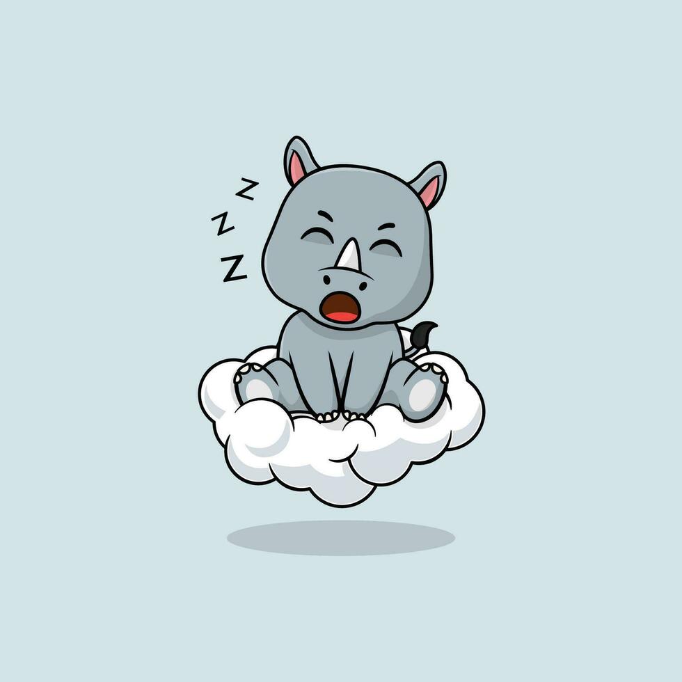 vecteur mignonne bébé rhinocéros dessin animé en train de dormir sur le nuage icône illustration. F