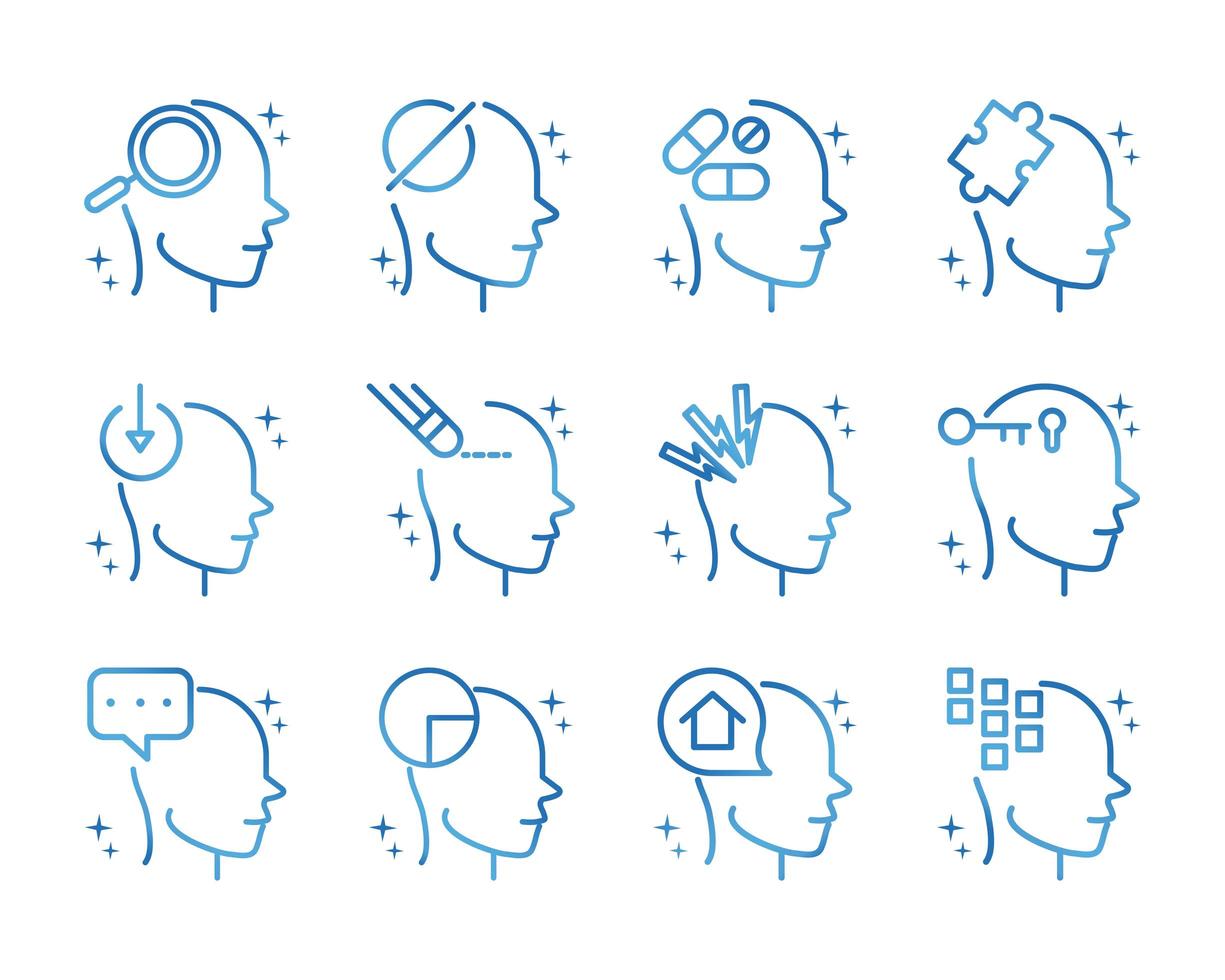 maladie d'alzheimer cerveau neurologique conditions médicales icônes définies ligne de gradient vecteur