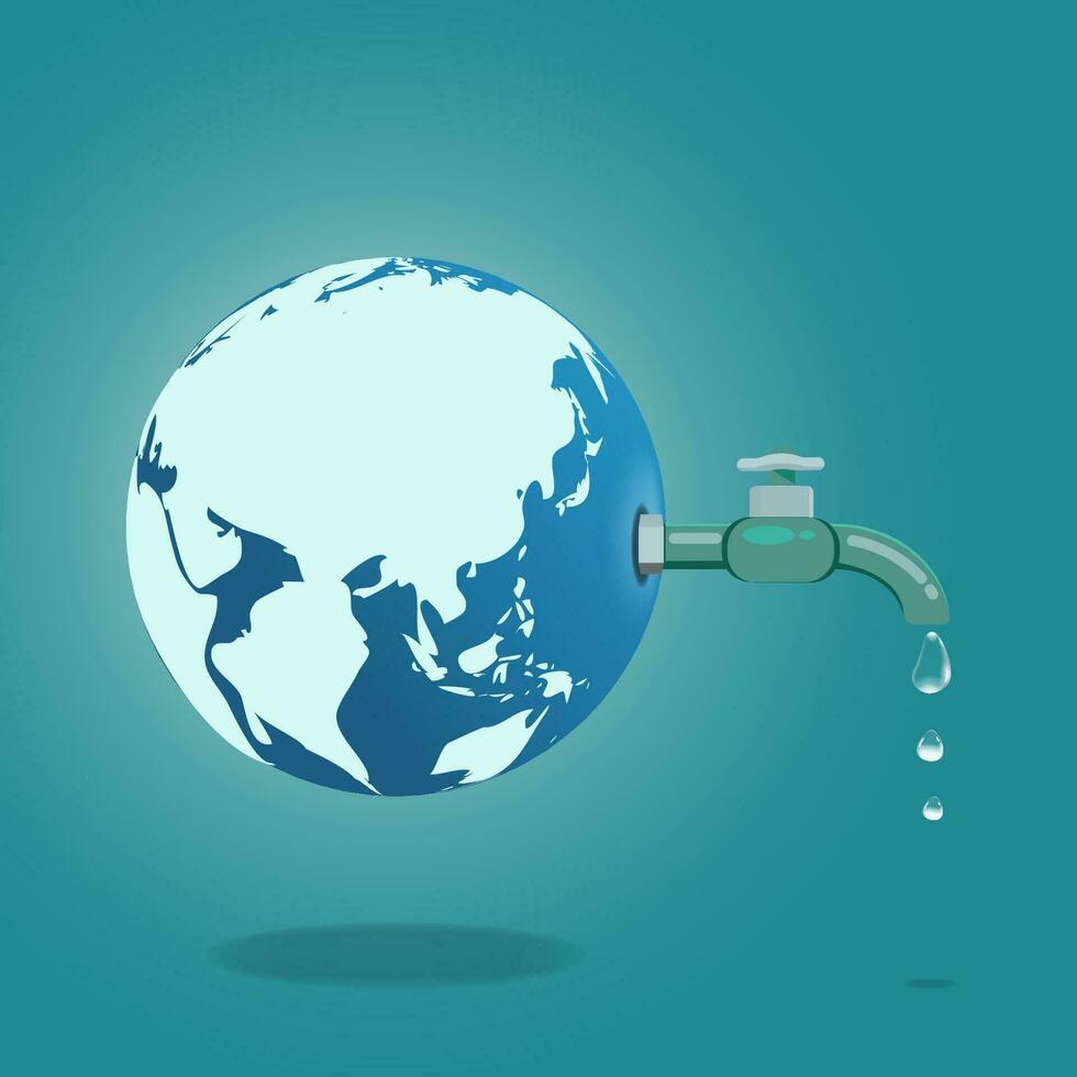 Illustration Vectorielle Du Robinet D'eau Avec Le Globe Terrestre à  L'intérieur De La Goutte D'eau Sur Fond Blanc