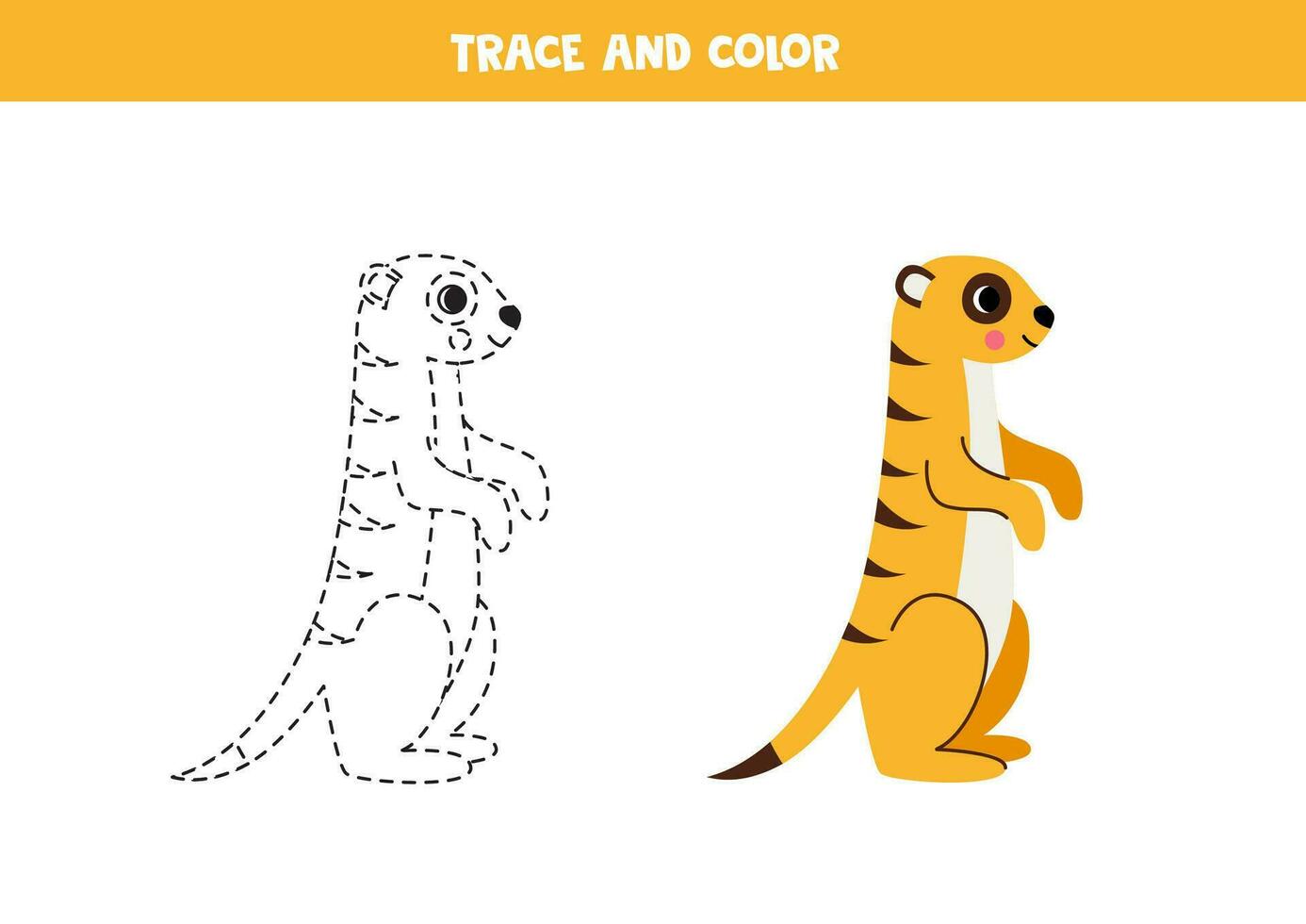 trace et Couleur dessin animé suricate. feuille de travail pour les enfants. vecteur