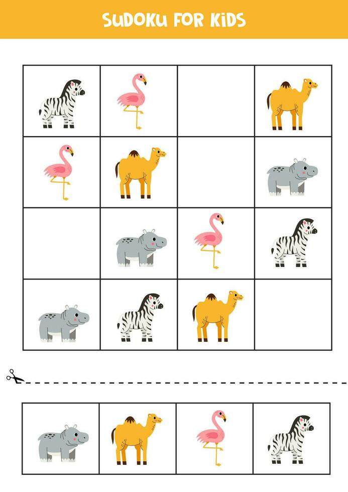 éducatif sudoku Jeu avec mignonne africain animaux. vecteur