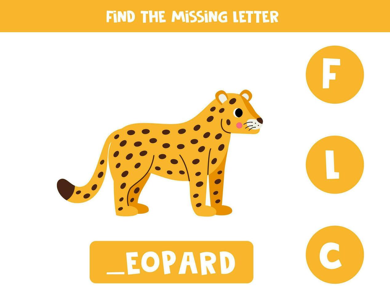 trouver disparu lettre avec dessin animé léopard. orthographe feuille de travail. vecteur