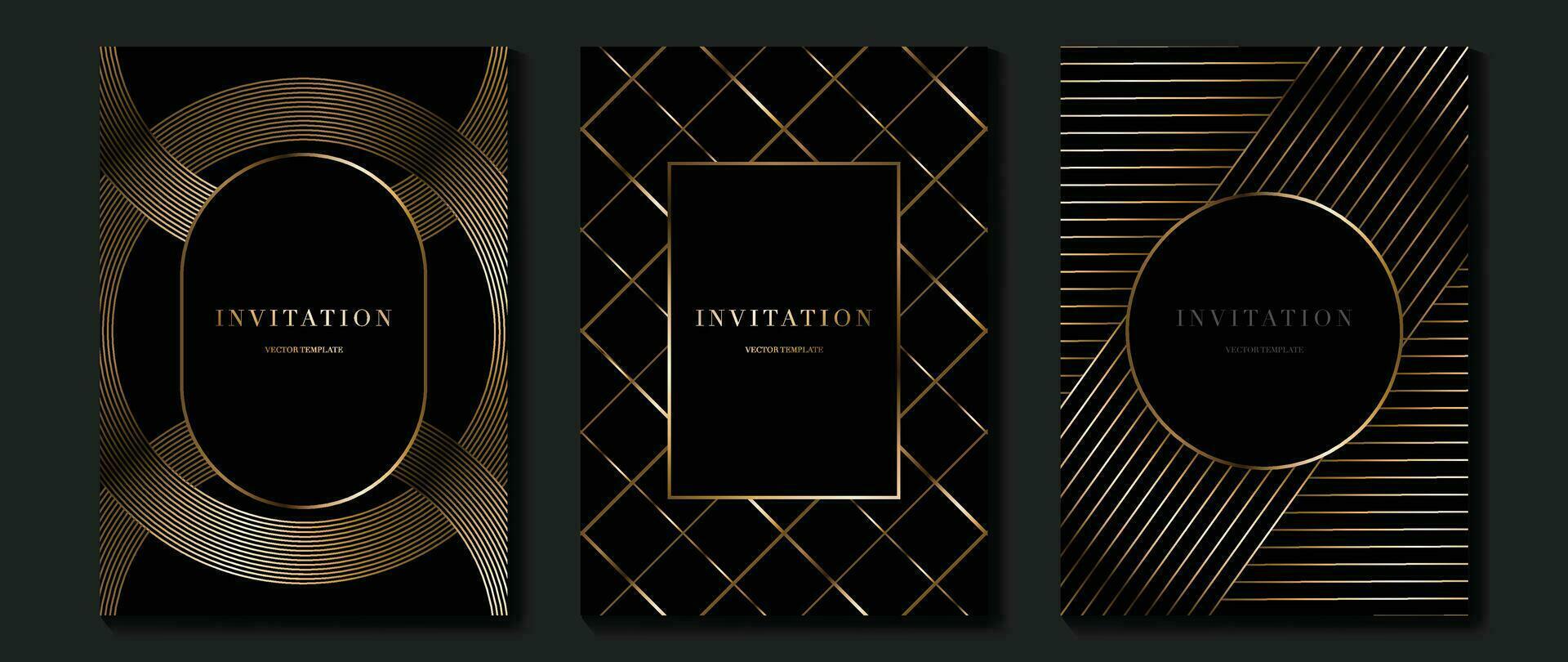 luxe gala invitation carte Contexte vecteur. d'or élégant géométrique forme, pente or lignes sur foncé Contexte. prime conception illustration pour mariage et VIP couverture modèle, grandiose ouverture. vecteur