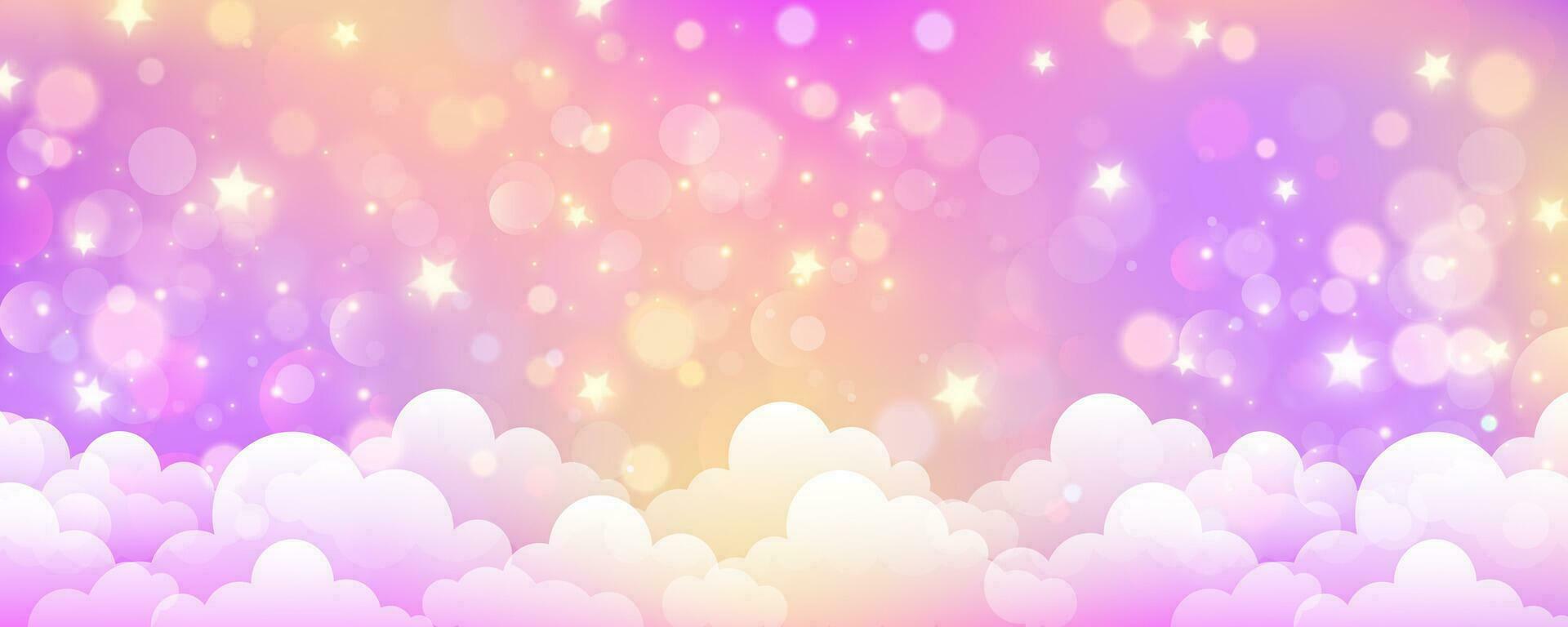 pastel ciel Contexte avec des nuages et étoile. fantaisie doux Couleur paysage. dessin animé Fée rose illustration. vecteur pente fond d'écran