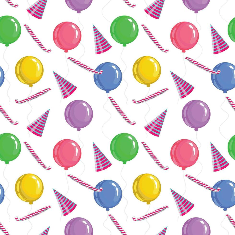 multicolore des ballons, anniversaire tuyaux, vacances Chapeaux. sans couture vecteur modèle pour toutes nos félicitations. content anniversaire thème. conception élément pour salutation cartes, vacances bannières, emballage papier.