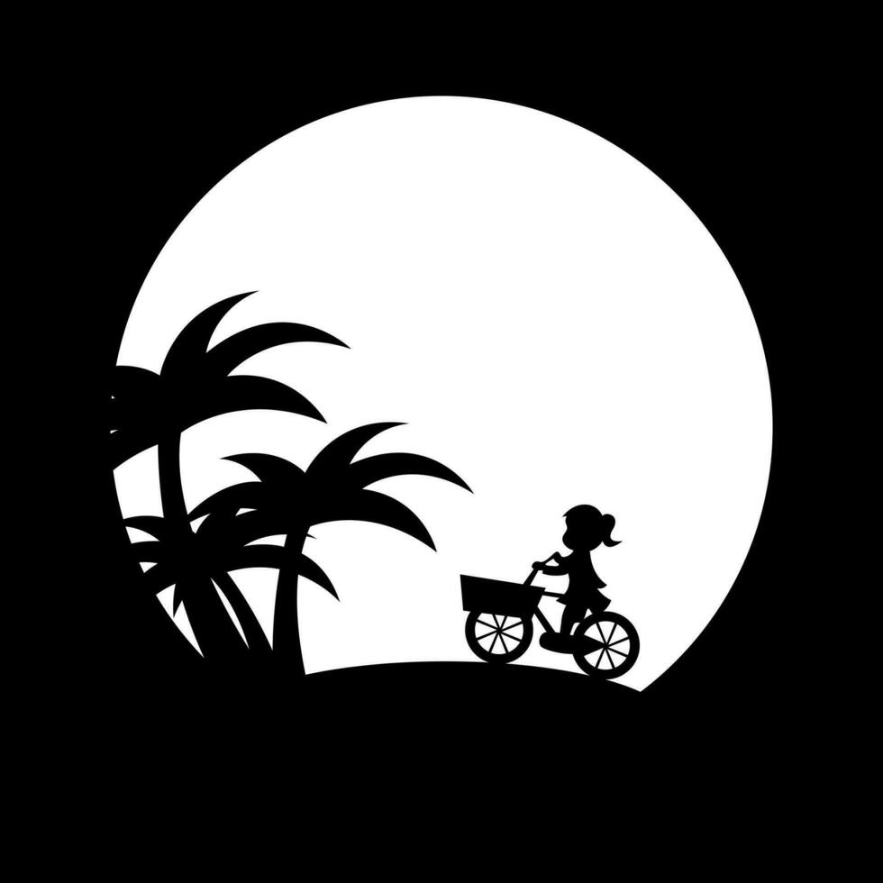 fille dans plage silhouette icône logo conception vecteur