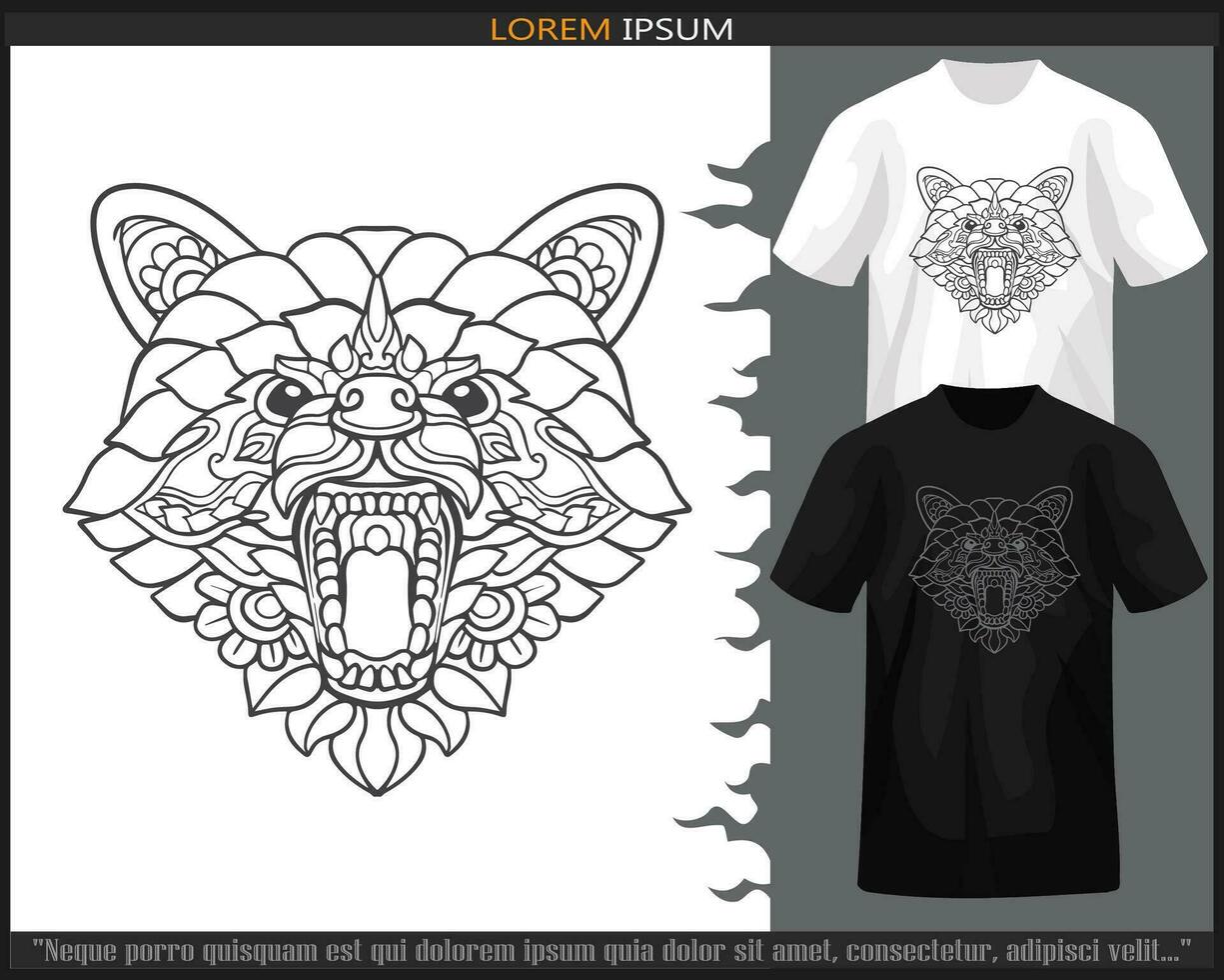 raton laveur tête mandala les arts isolé sur noir et blanc T-shirt. vecteur