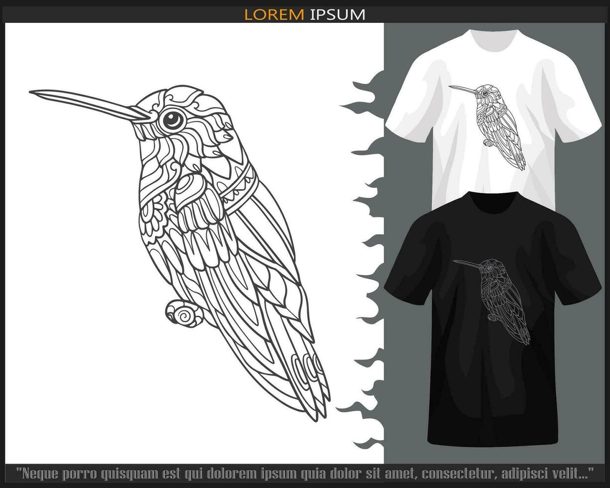 bourdonnement oiseau mandala les arts isolé sur noir et blanc T-shirt. vecteur