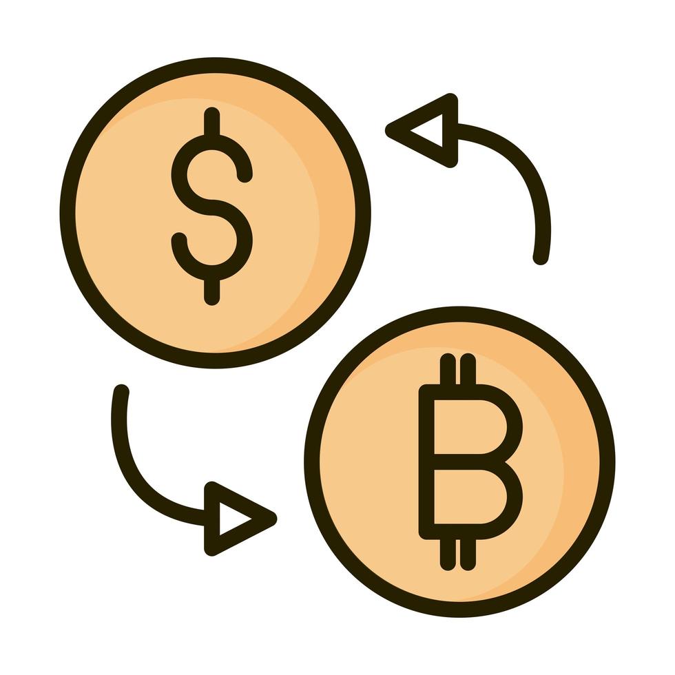 argent dollar bitcoin échange financier entreprise bourse ligne et icône de remplissage vecteur