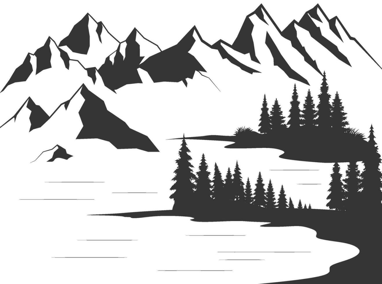 Montagne Lac forêt pin des arbres vecteur illustration.