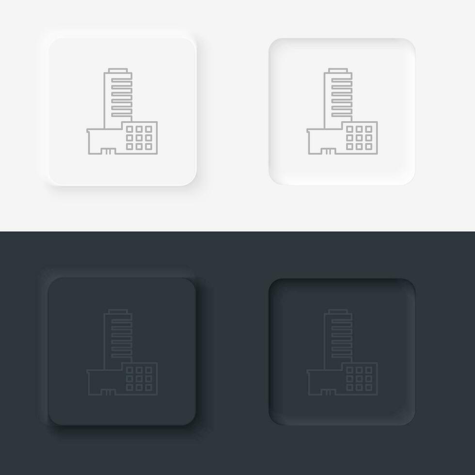 bâtiment contour icône. neumorphique style bouton vecteur icône noir et blanc Contexte ensemble