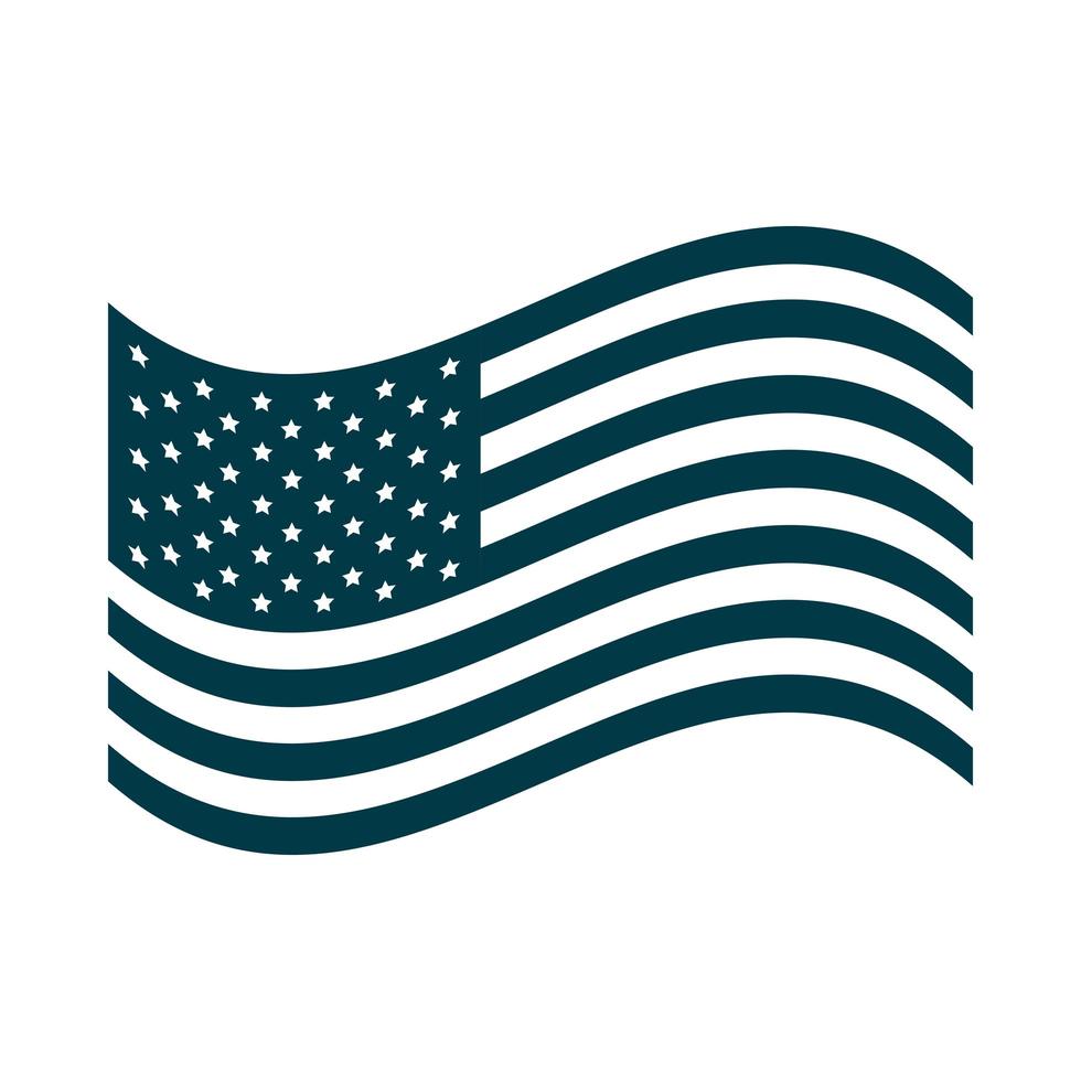 joyeuse fête de l'indépendance en agitant le drapeau américain symbole national icône de style silhouette vecteur