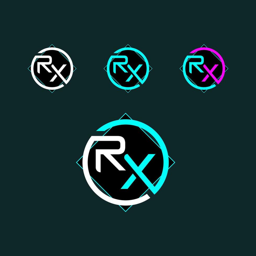 rx branché lettre logo conception avec cercle vecteur