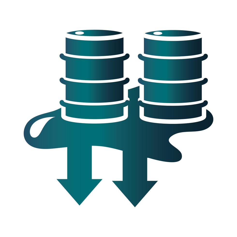 barils déversés flèche vers le bas crise commerciale économie prix du pétrole crash icône de style dégradé vecteur