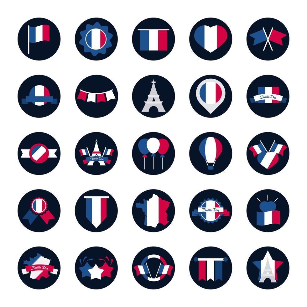 france et bastille day block et style plat icon set vector design