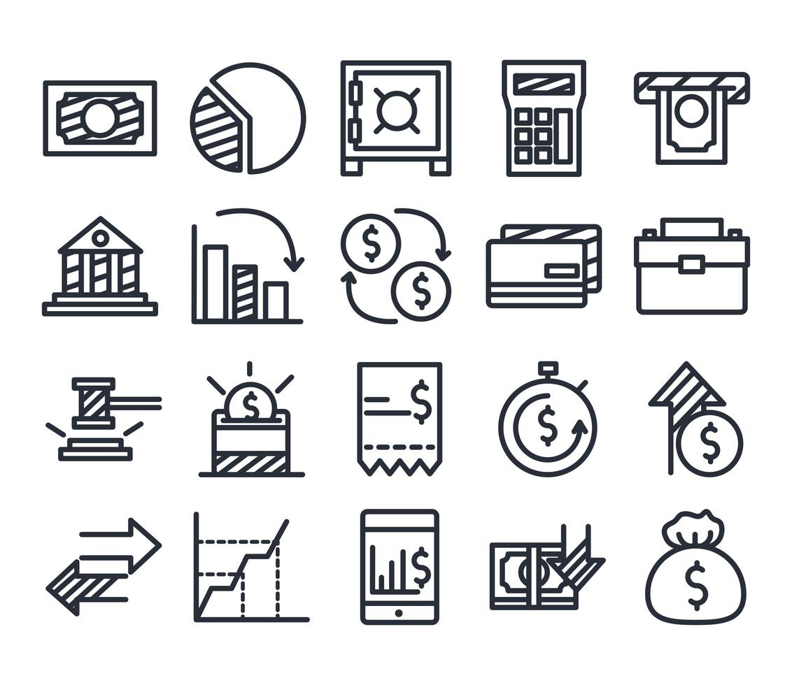 économie et finance style de ligne icon set vector design