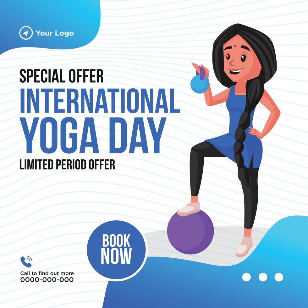 conception de bannière d'offre à durée limitée à l'occasion de la journée internationale du yoga vecteur