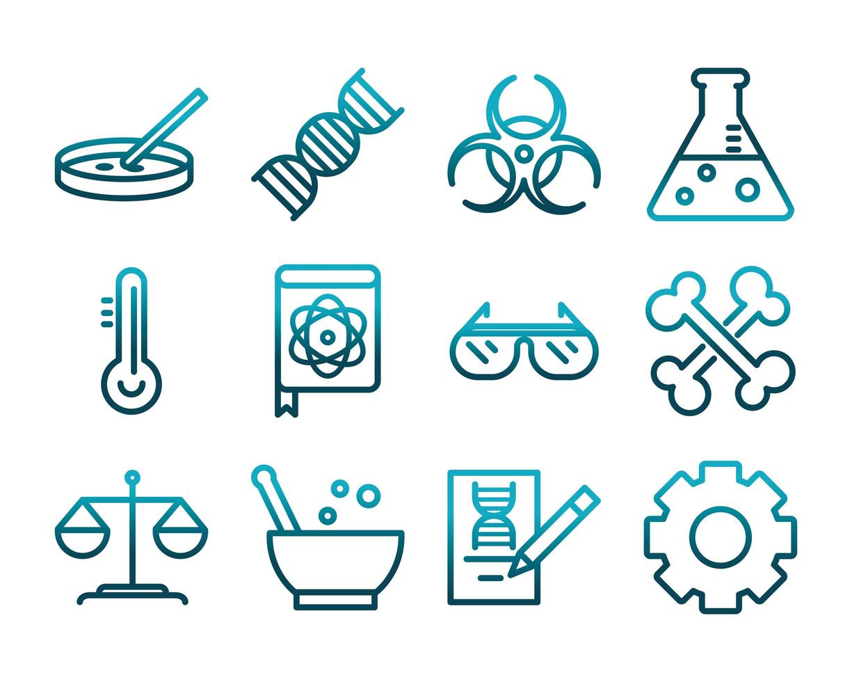 icône de style dégradé collection d'icônes d'étude de laboratoire de science et de recherche vecteur